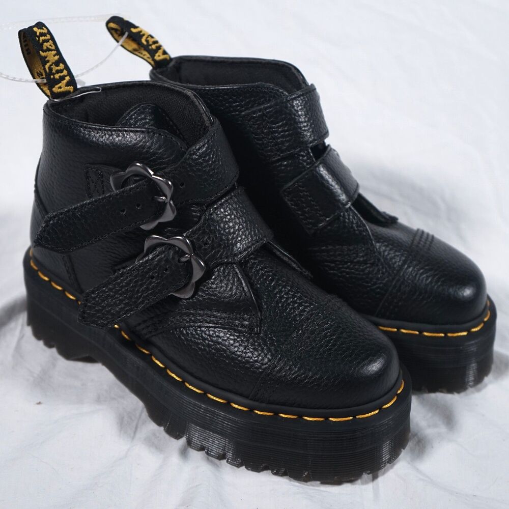 Dr. Martens Devon Flower Buckle Combat Boots Women's 5 NEW